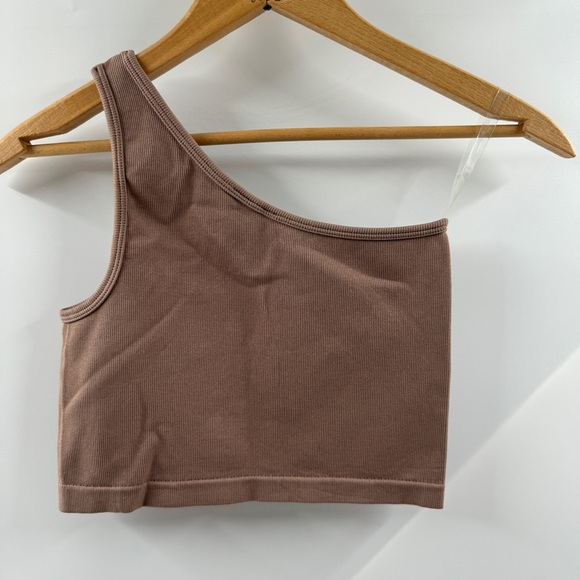 ANWND Brown Ribbed Asymmetrical Cropped Tank Top – Size Medium/Large - Picture 5 of 7